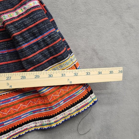 Thai Black Cotton Handwoven Embroidered Multi Color Women's Long Skirt SZ Small - Picture 12 of 13